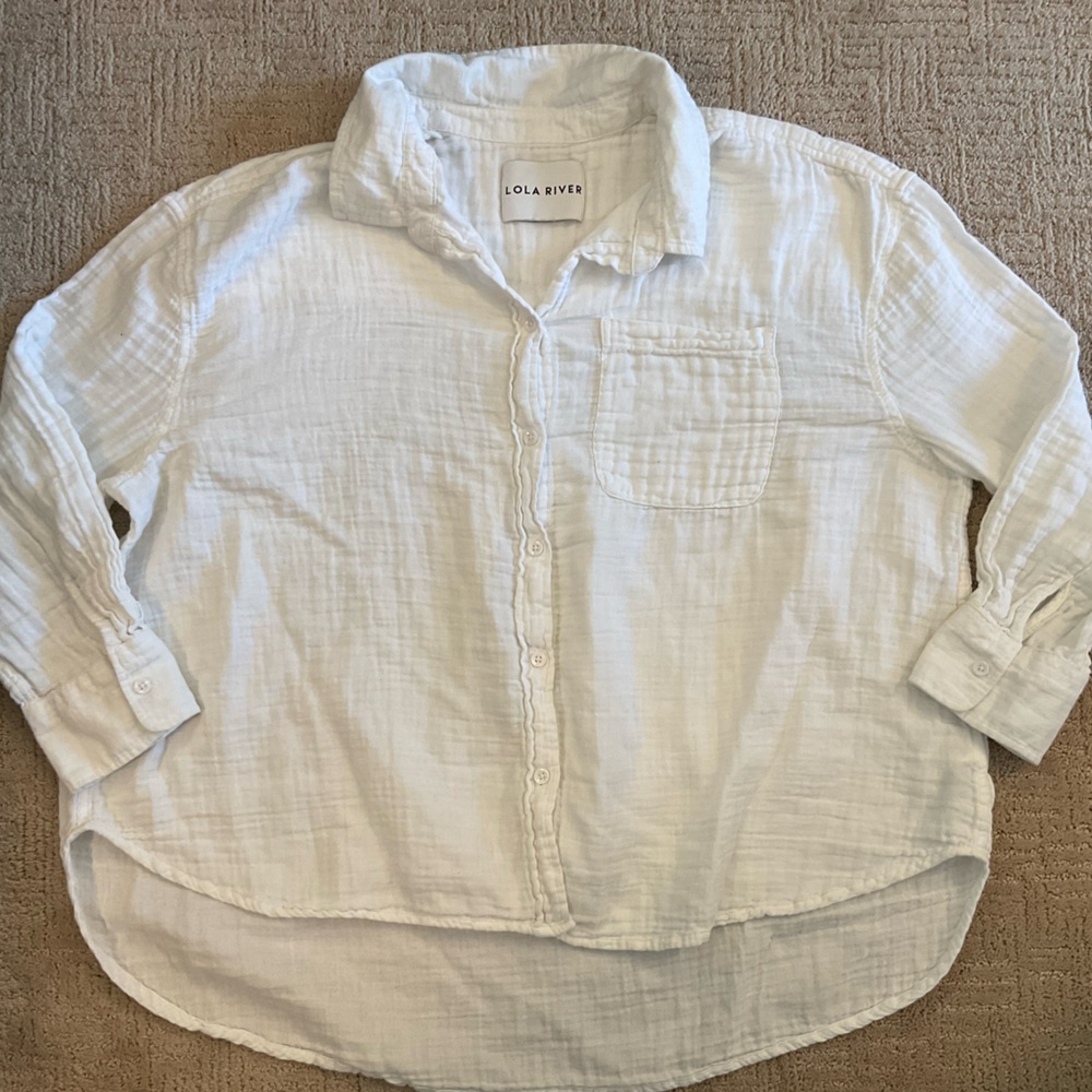 🌸🌼 Lola River Anthropologie White Crinkle Gauze Cotton Top 3/4 Sleeves 2XL/3XL